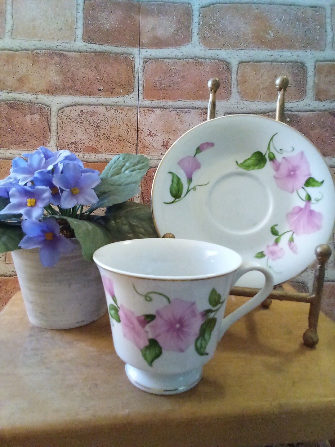 Vintage Telaflora Pink Morning Glory Tea Cup and Saucer, Mothers Day