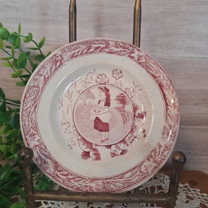 Antque Staffordshire Transferware Small Childs Tea set Plate, Little May with Apron, Cottage Core, ironstone, Farmhouse, Christmas