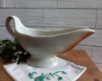 Vintage Brown & White Restaurant ware Ironstone Gravy Boat,Dinner ware,Serving dishes,Midcentury modern decor, Farmhouse decor, Cottage core