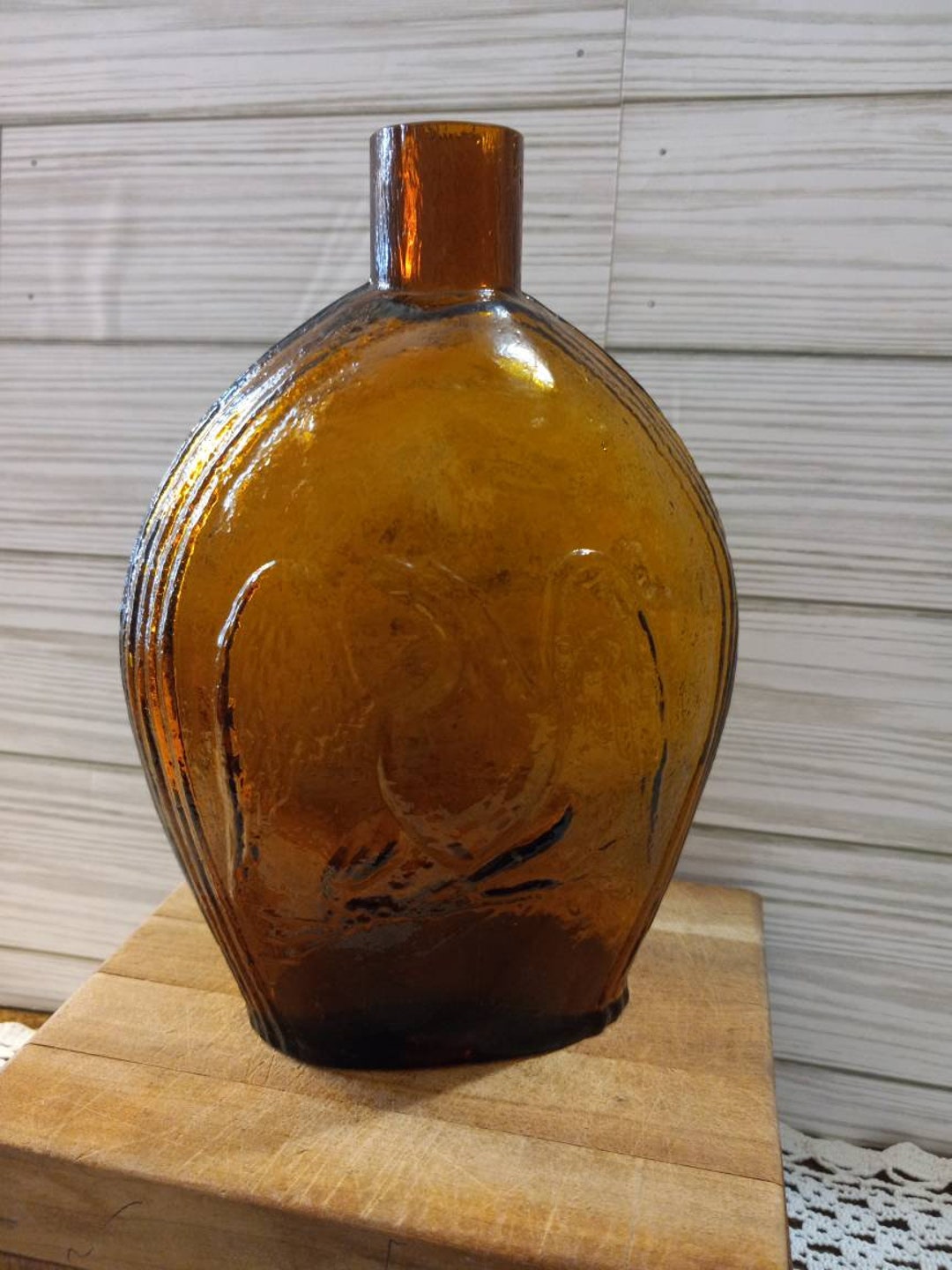 Vintage 1960's Amber Glass Bottle, Bar Decor, Bar Cart Decor