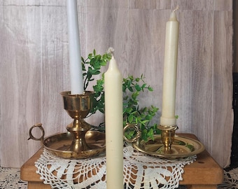 Set of 3 Vntg. Brass Chamber Taper Candle holders, candlesticks, Grandma core, Tablescape, Cottage core