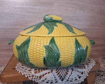 Vntg. Ceramic Corn Covered Casserole Dish, Corn on the Cob , Picnic Decor, Country decor, Summer Decor, Farmhouse