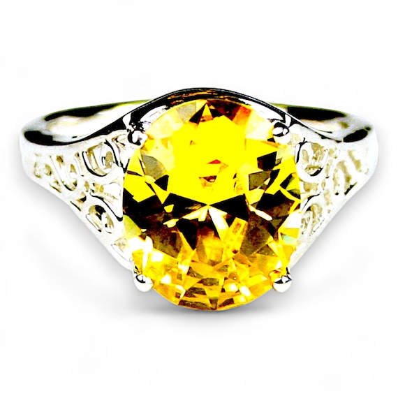 Golden Yellow CZ, 925 Sterling Silver Ladies Ring, SR057  display picture 1