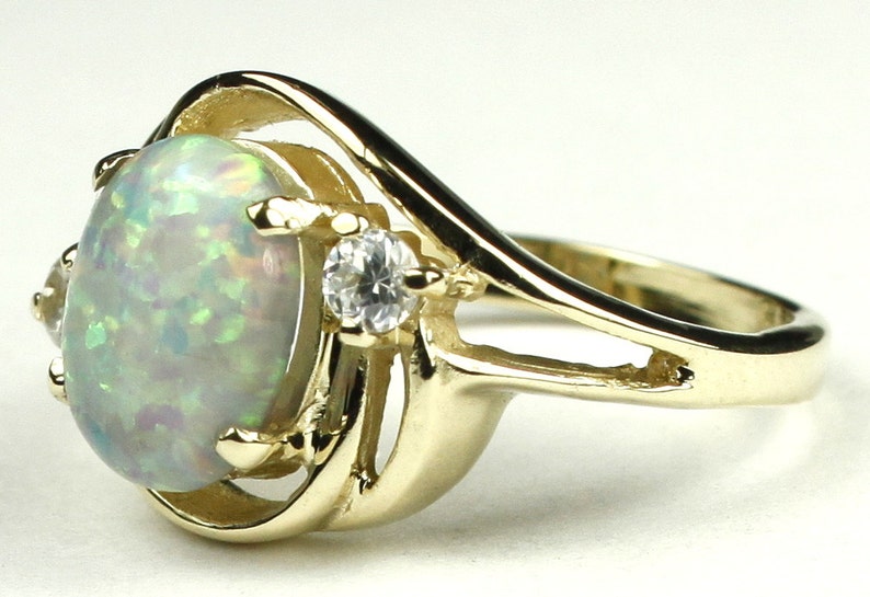 Created White Opal 10KY Gold Ring R021 - Etsy