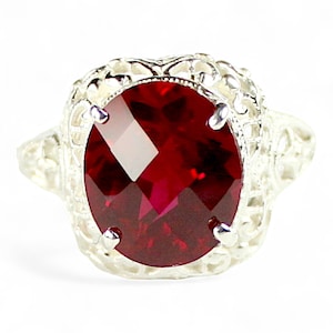 Ruby, 925 Sterling Silver Antique Style Filigree Ring, SR009