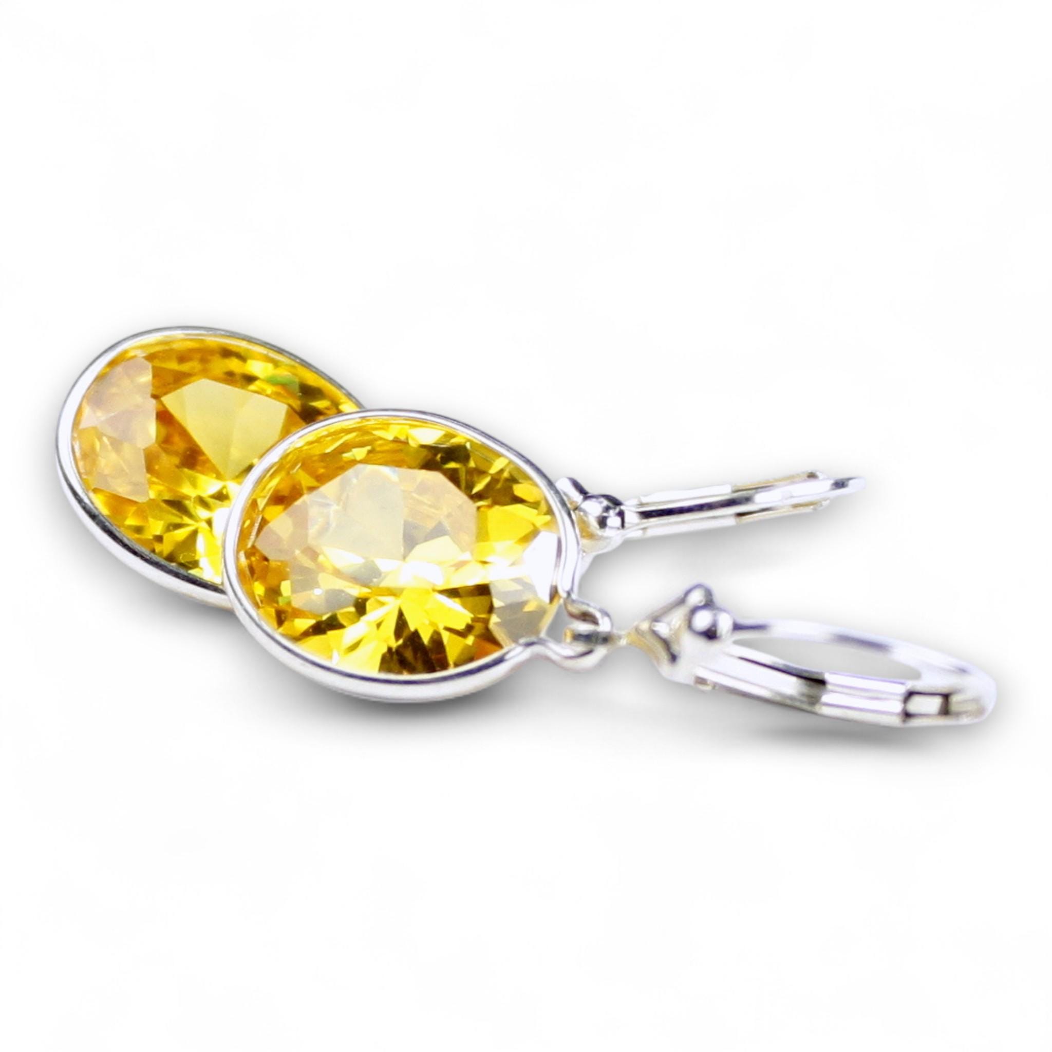 Golden Yellow CZ, 925 Sterling Silver Leverback Earrings, SE201 - Etsy