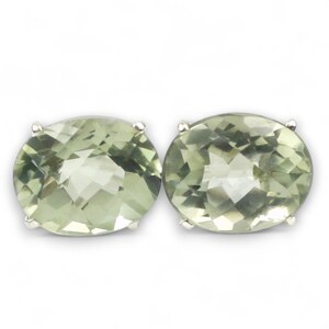 Green Amethyst Prasiolite Sterling Silver Post Earrings Oval Prong Set (10x8mm) SE102