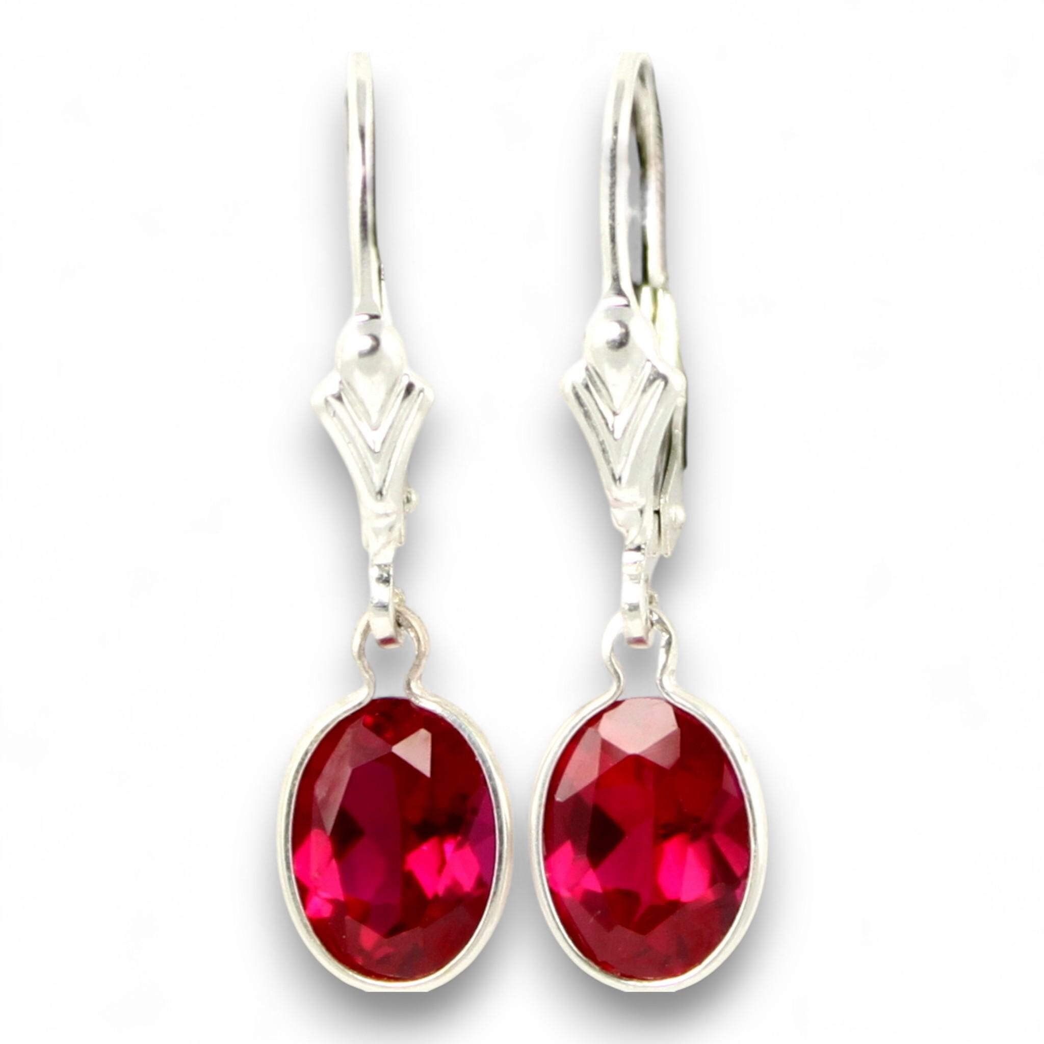 Boucles D'oreilles Dormeuses En Or Rose Flash Et Argent Sterling Avec Rubis Synthétique – Longueur 18 Mm