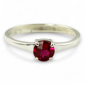 Sterling Silver Ruby Ring: 6mm Round Solitaire, Everyday Wear SR301