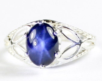 Blue Star Sapphire, 925 Sterling Silver Ring, SR137