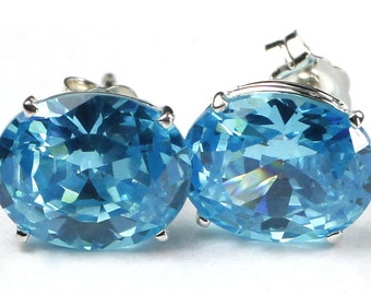 Glacier Blue CZ, 925 Sterling Silver Post Earrings, SE102