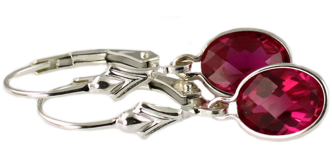 Created Ruby, 925 Sterling Silver Leverback Earrings, SE001 - Etsy