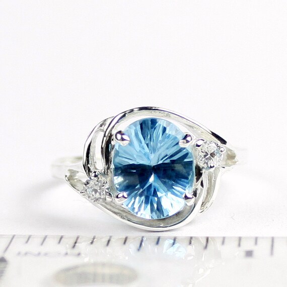 SWISS BLUE TOPAZ Sterling Silver Ladies Ring-Handmade • SR221 10x8mm 