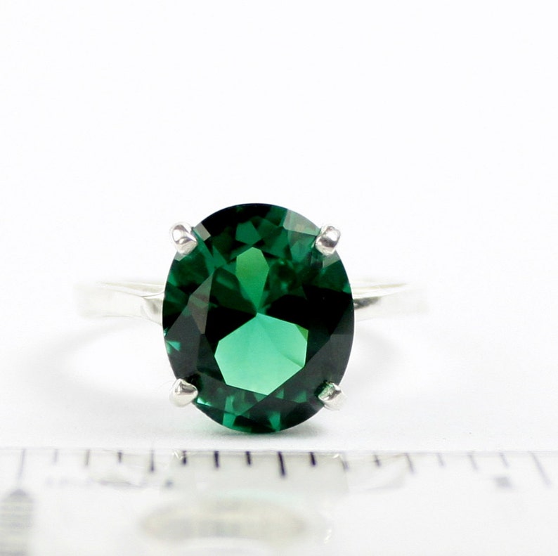 SR055 925 Sterling Silver Ladies Ring Russian Nanocrystal Emerald