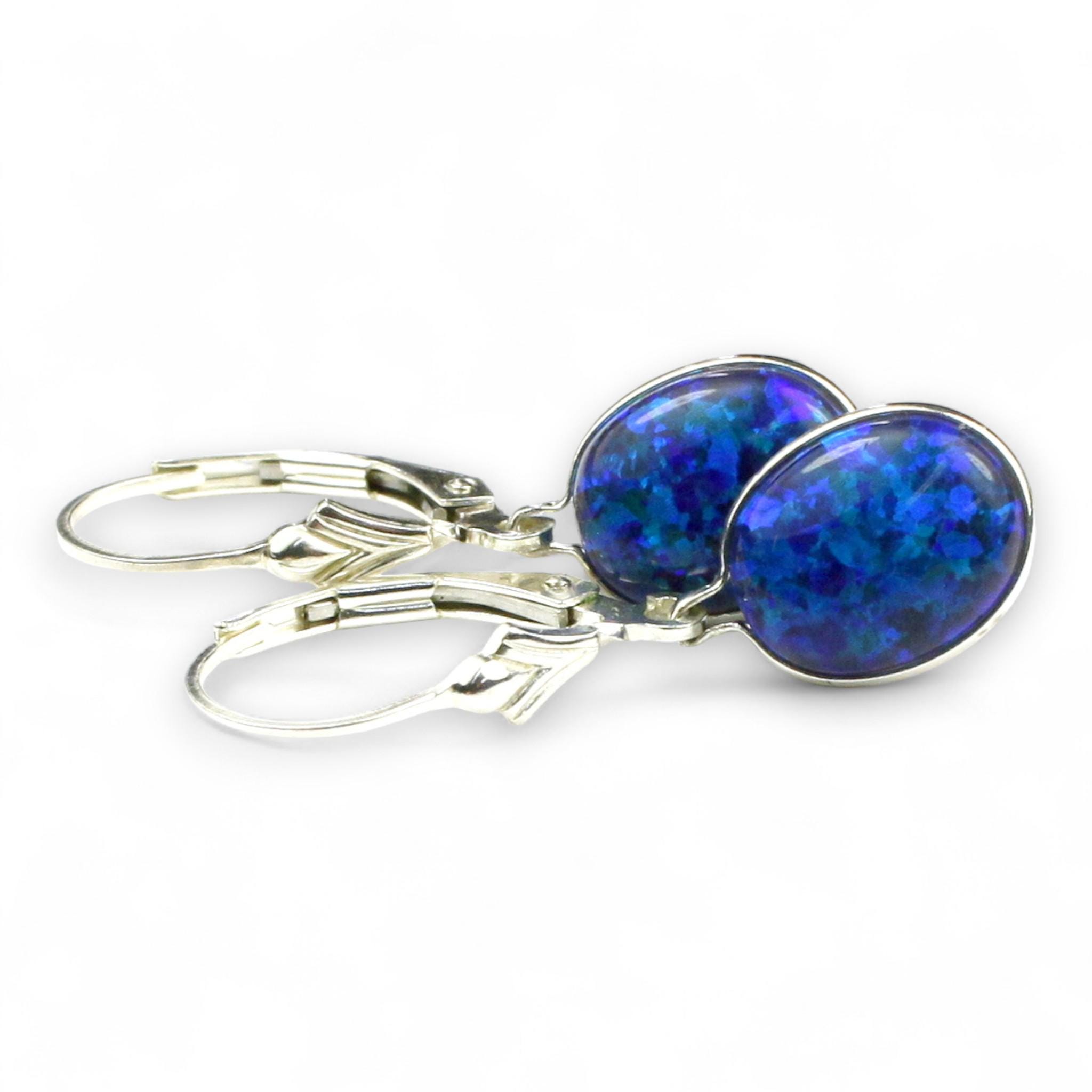 Orecchini pendenti con opale blu Orecchini per tutti i giorni realizzati a mano in argento sterling 925, semplici orecchini pendenti - Italia