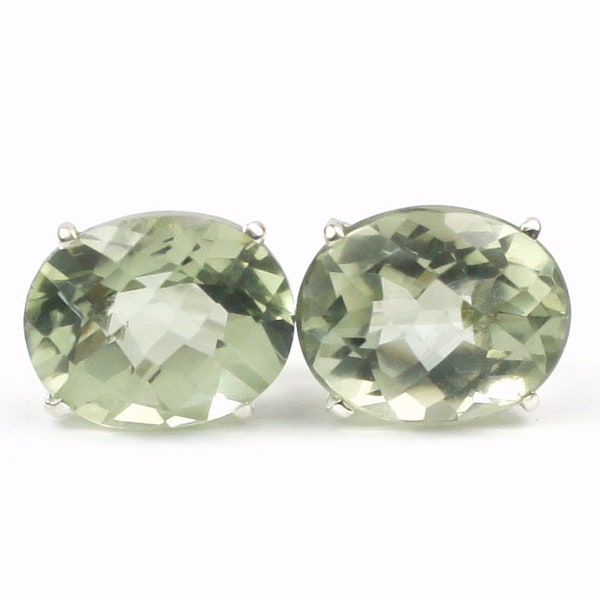 Green  Amethyst (Prasiolite), 925 Sterling Silver Post Earrings, SE102