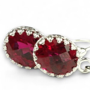 Ruby Sterling Silver Crown Bezel Earrings, 10x8mm Oval Leverback (SE109)