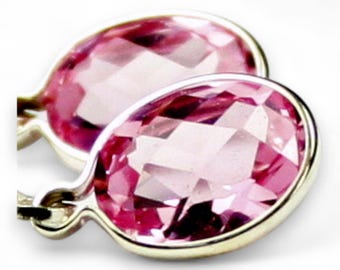 Pink Sapphire Sterling Silver Leverback Earrings (8x6mm Oval) SE001