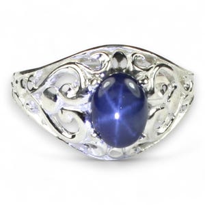 Blue Star Sapphire, Sterling Silver Ring, SR111