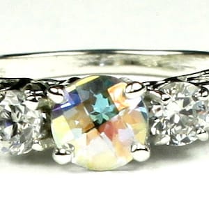 Mercury Mist Topaz w/ Two 4mm CZ Accents, 925 Sterling Silver Engagement Ring, SR254