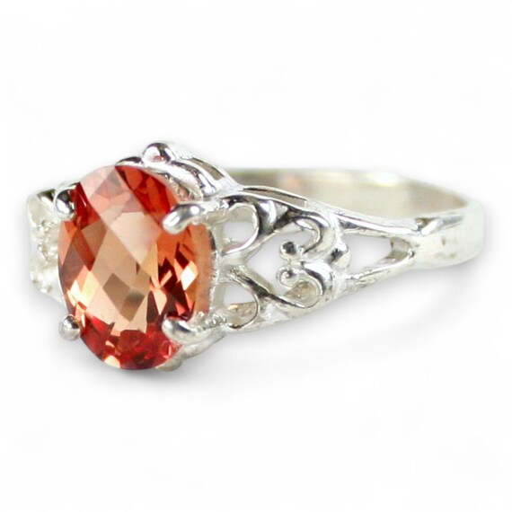 Bague Collection Bulran En Argent 925, Saphir Padparadscha Rose Et Diamants