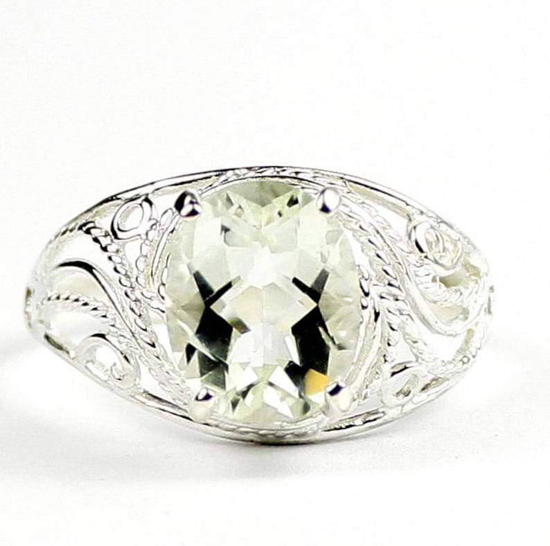 SR083 925 Sterling Silver Ladies Ring Green Amethyst