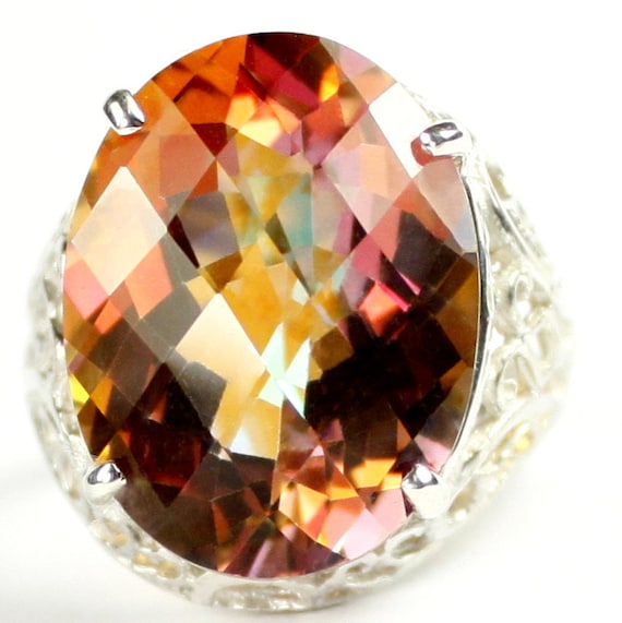 Twilight Fire Topaz SR168-Handmade Solid 925 Sterling Silver Men/'s Ring