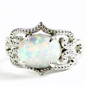Created White Opal, 925 Sterling Silver Ladies Ring, SR367