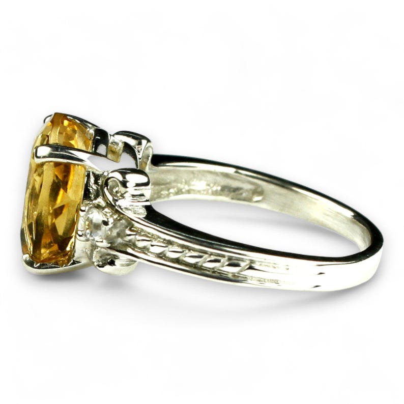 4.56 Carat Genuine Citrine and White Diamond .925 Sterling Silver Ring