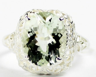 Green Amethyst, 925 Sterling Silver Antique Style Filigree Ladies Ring, SR009