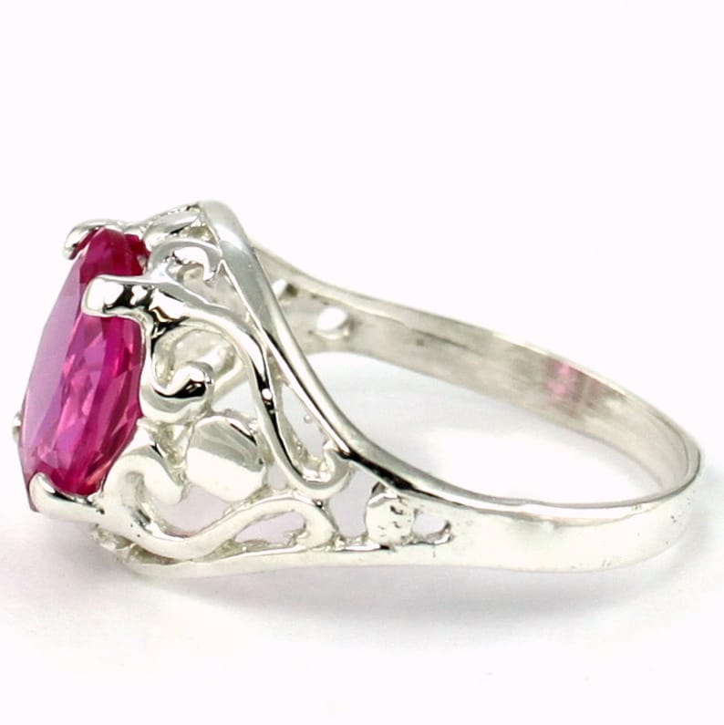 925 Sterling Silver Ring Created Pink Sapphire SR004