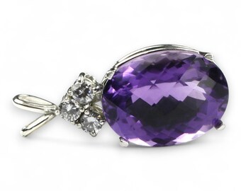 Brazilian Amethyst Sterling Silver Pendant, Oval 20x15mm with CZ Accents SP016