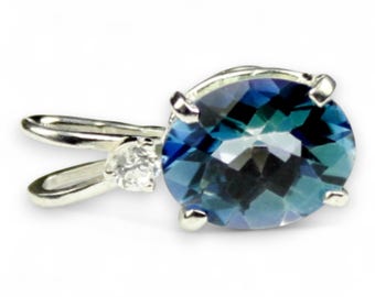 Neptune Garden Topaz Sterling Silver Pendant, Oval 10x8mm, Titanium-Treated Blue-Green Fire SP020