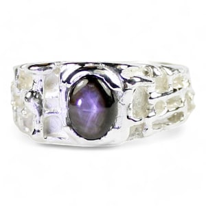 Black Star Sapphire, 925 Sterling Silver Men&#39;s Ring, SR197