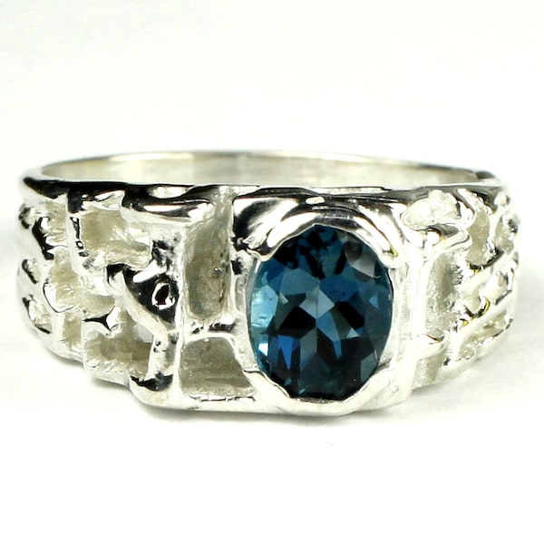 London Blue Topaz, 925 Sterling Silver Men's Ring, SR197