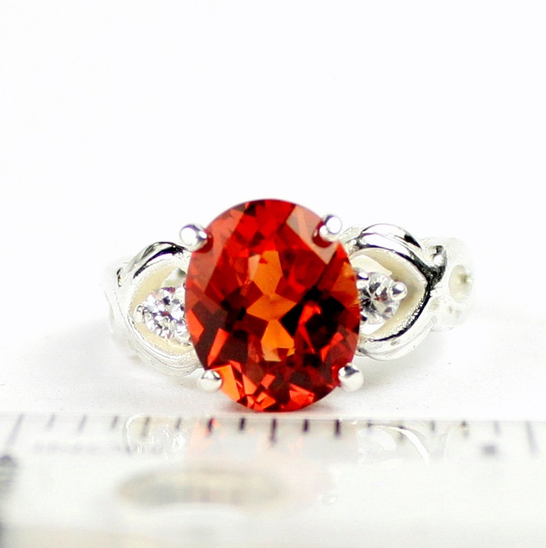 Created Padparadsha Sapphire, 925 Sterling Silver Ladies Ring, SR243 image 5