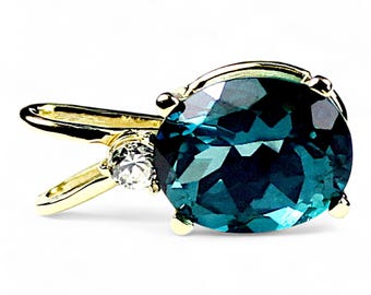 14K Gold Paraiba Topaz Pendant: Oval 12x10mm Neon Blue-Green Gemstone Necklace P022