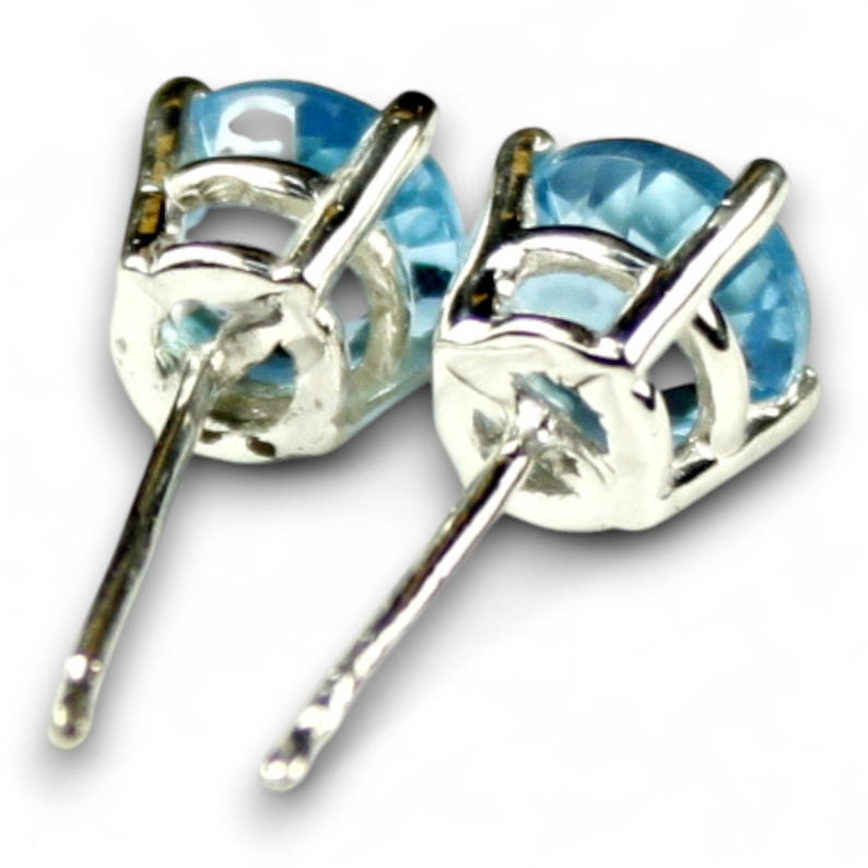 Swiss Blue Topaz Sterling Silver Post Earrings (Round 6mm Prong Set) SE012 image 4