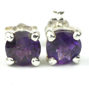 Amethyst , 925 Sterling Silver Post Earrings, SE012