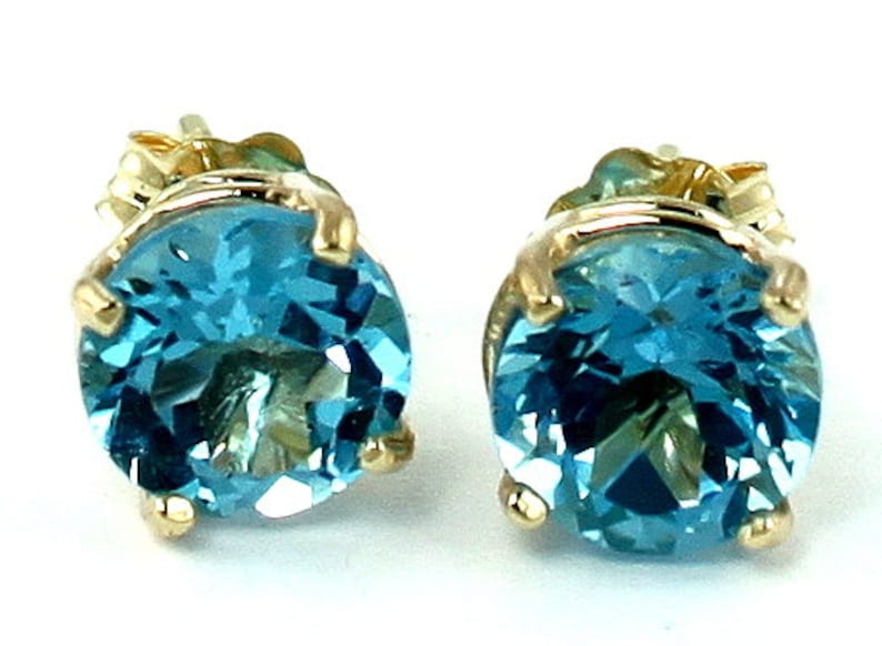 14KY Gold Post Earrings E012 Swiss Blue Topaz