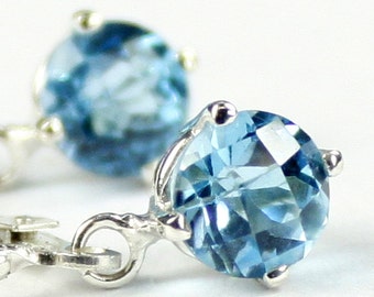 Swiss Blue Topaz, 925 Sterling Silver Leverback Earrings, SE017