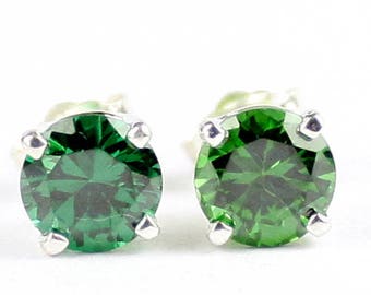 Russian Nanocrystal Emerald, 925 Sterling Silver Post Earrings, SE012