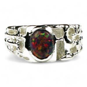Black Opal, 925 Sterling Silver Men&#39;s Ring, SR197