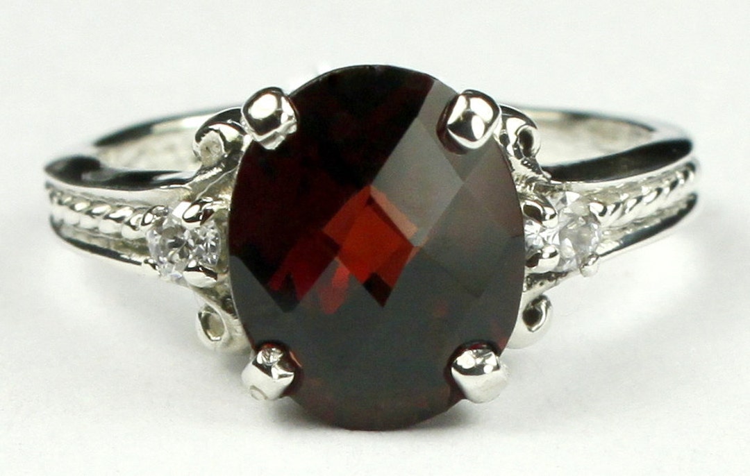 Natural Mozambique Garnet 925 Sterling Silver Ring – Oval Red Gemstone, Stackable Band