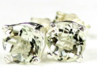 Green Amethyst (Prasiolite), 925 Sterling Silver Post Earrings, SE012