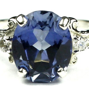 Created Blue Sapphire, 925 Sterling Silver Ring, SR136