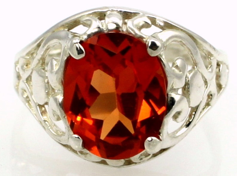 Sterling Silver Ring Created Padparadscha Sapphire SR004