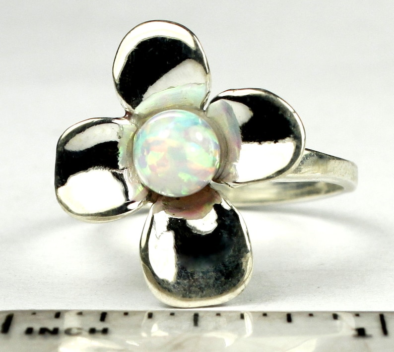 925 Sterling Silver Dogwood Ring Created White Opal SR315