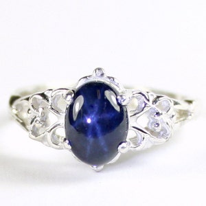 Blue Star Sapphire, 925 Sterling Silver Ring, SR302