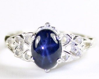 Blue Star Sapphire, 925 Sterling Silver Ring, SR302